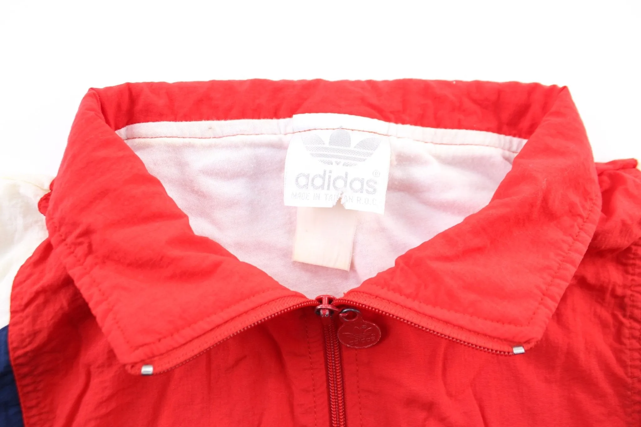 80's Adidas Embroidered Logo Red, Blue, & White Zip Up Jacket