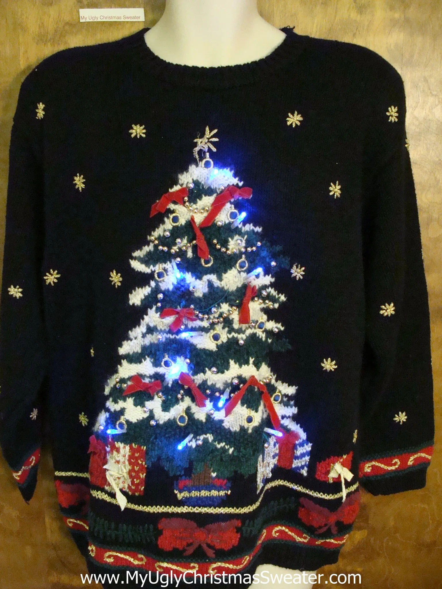 80s Huge Tree Ugly Christmas Sweater with Lights