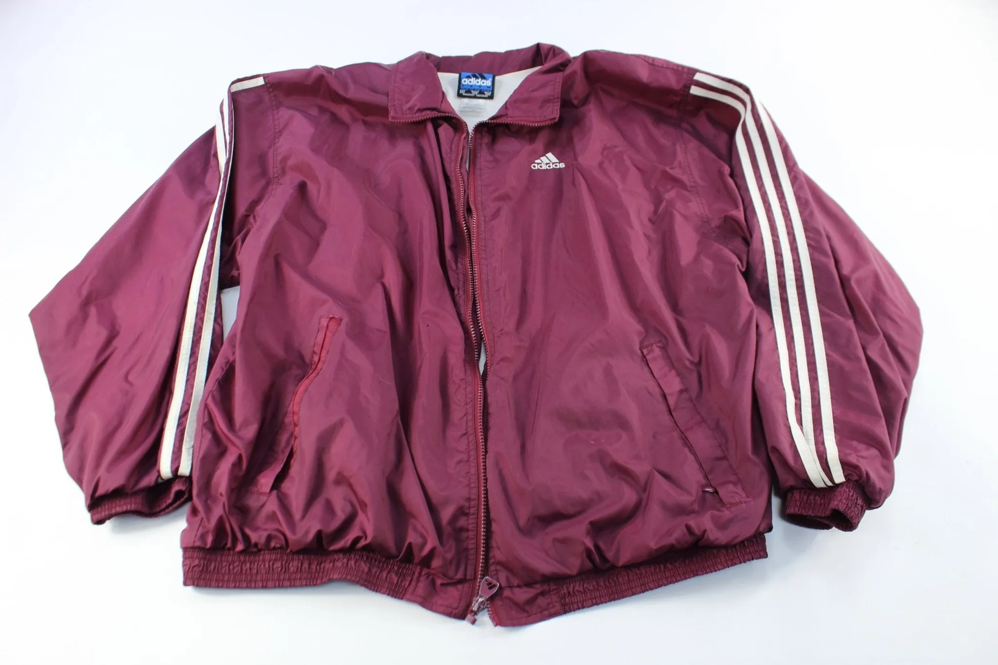 Adidas Embroidered Logo Maroon & White Striped Jacket