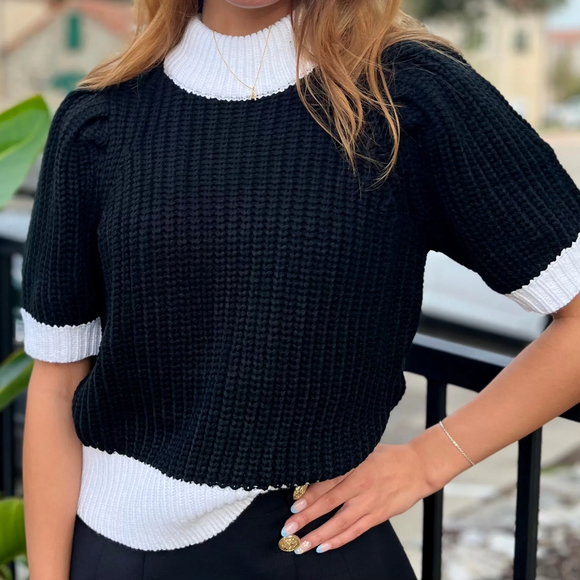 All That Black & White Color Block Sweater Top