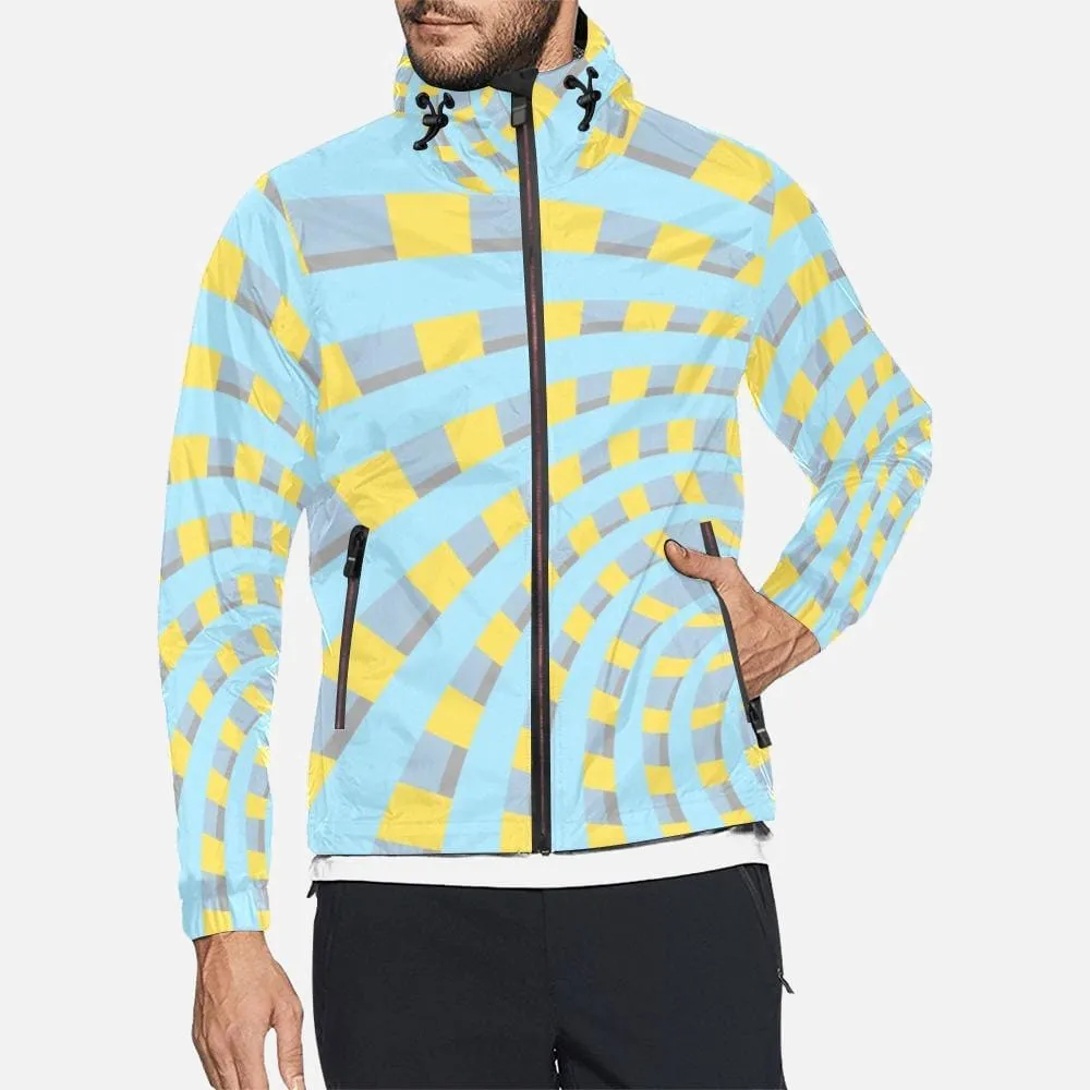 Arctic Blue & Yellow Orbital Unisex Hooded Windbreaker Jacket