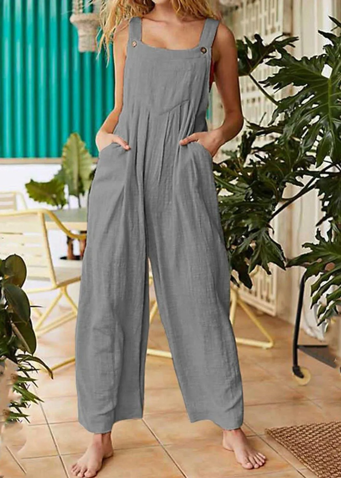 Beautiful  Pockets Patchwork Button Jumpsuit pants