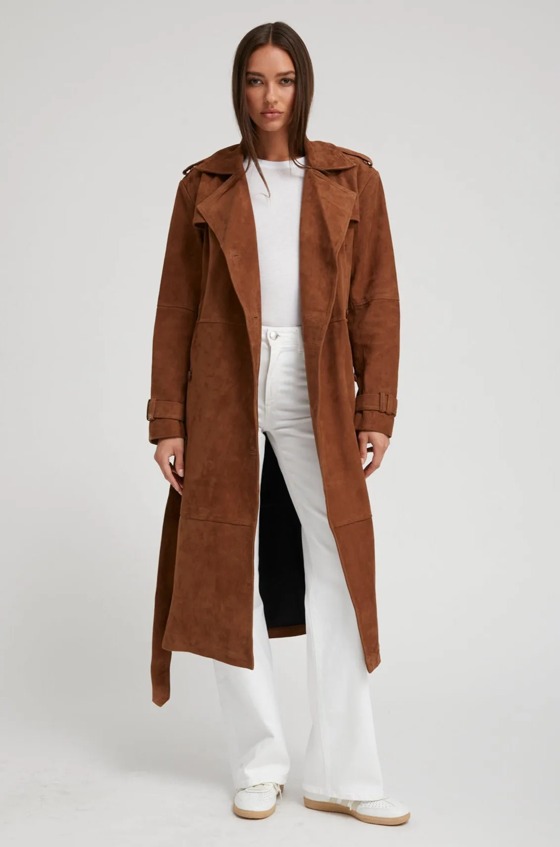 Belle de Jour Cognac Suede Trench