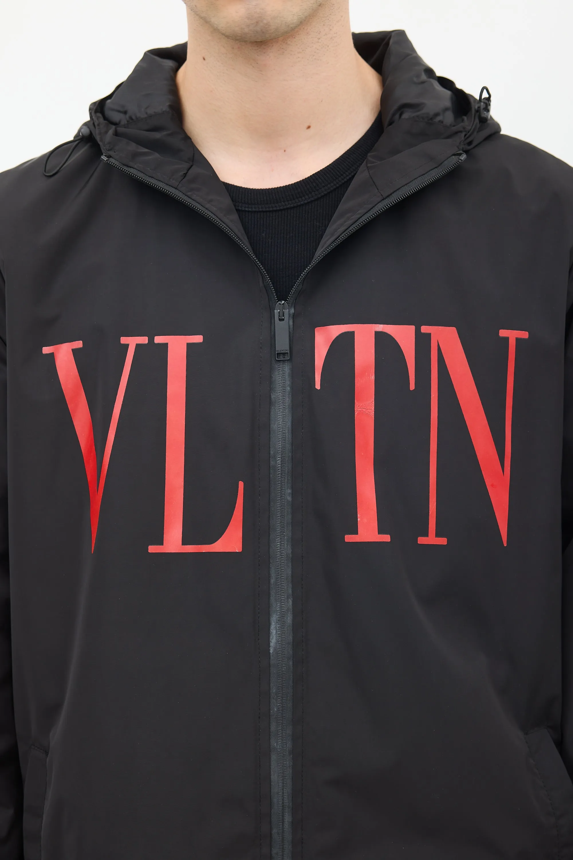 Black & Red VLTN Logo Windbreaker Jacket