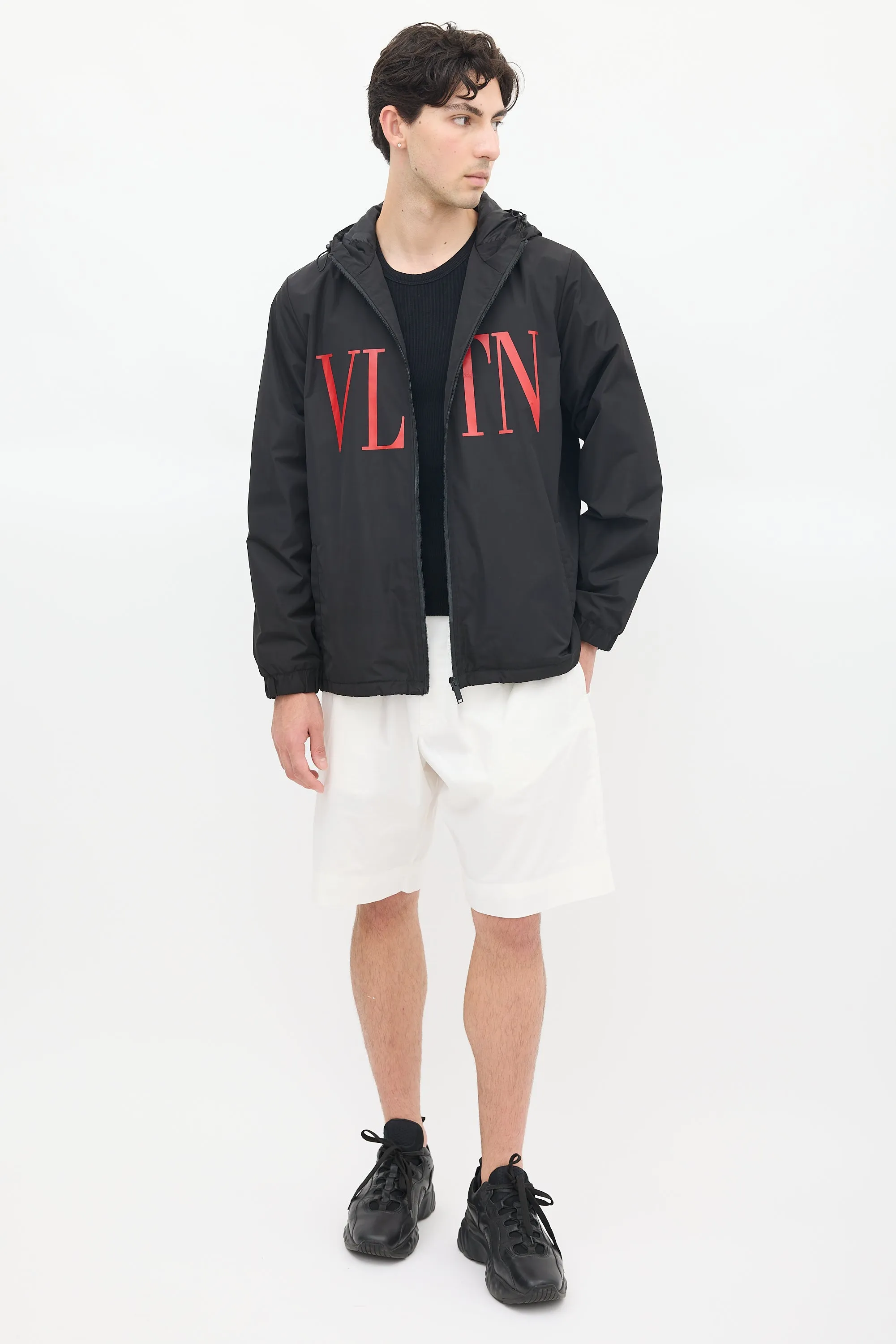 Black & Red VLTN Logo Windbreaker Jacket