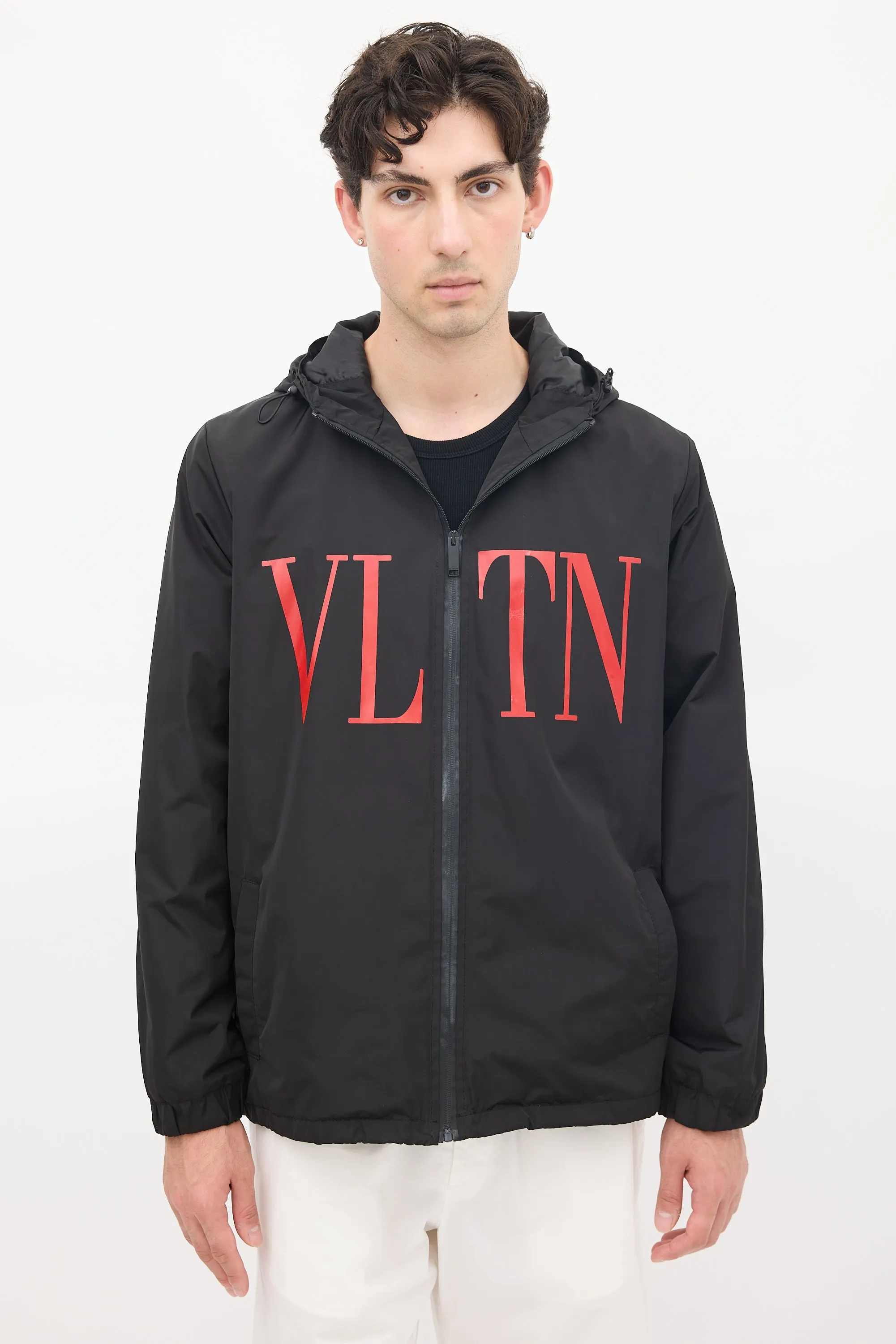 Black & Red VLTN Logo Windbreaker Jacket