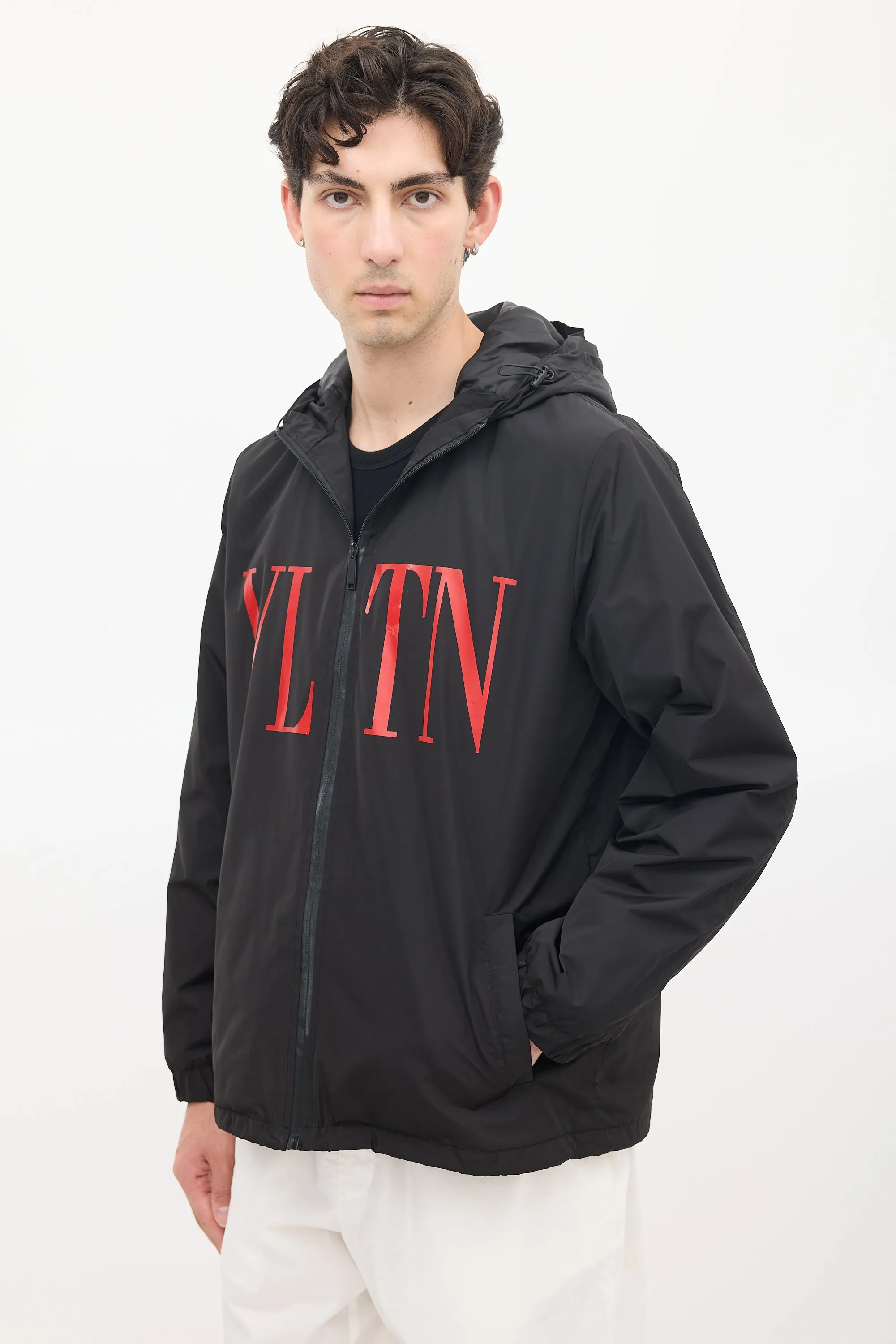 Black & Red VLTN Logo Windbreaker Jacket