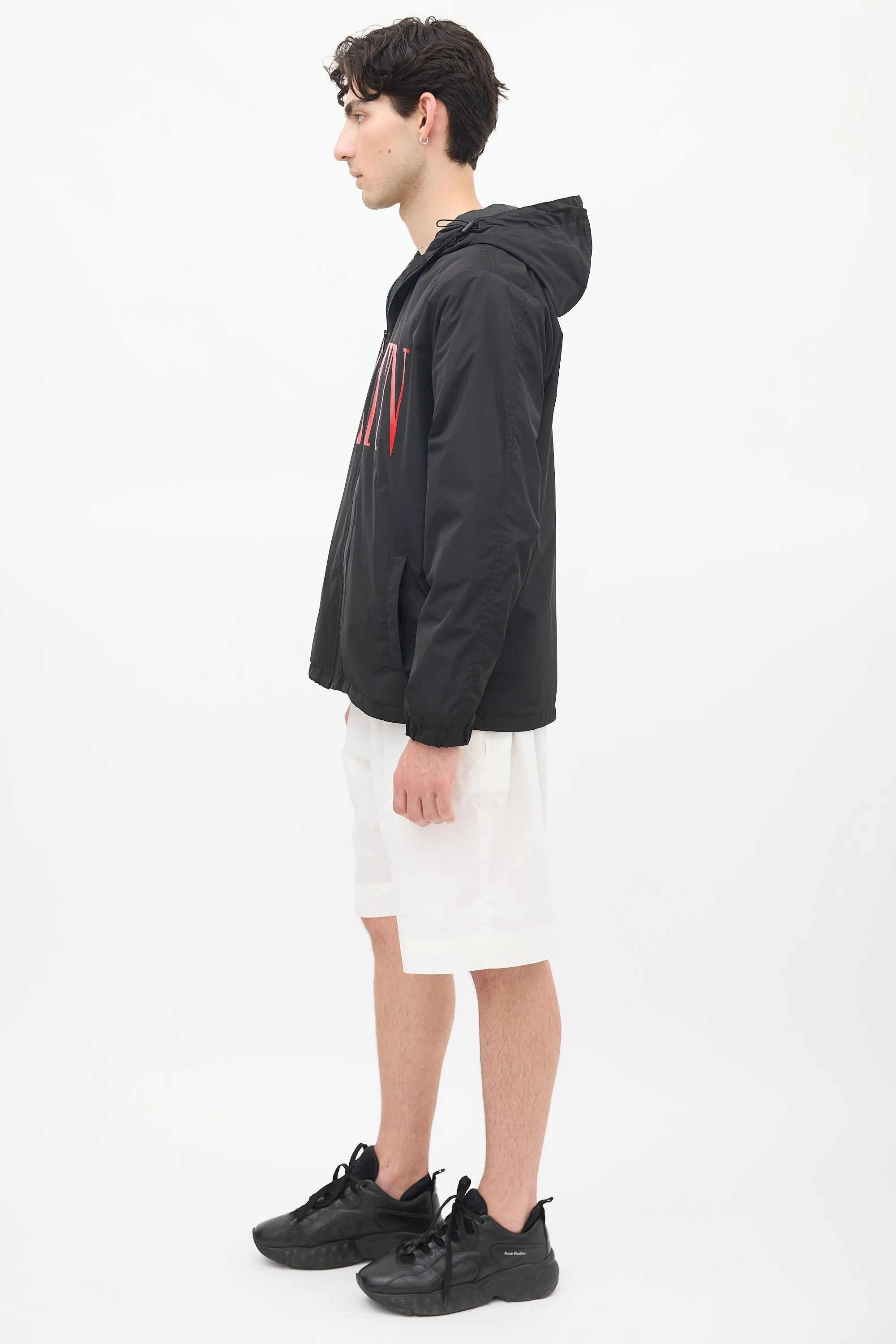 Black & Red VLTN Logo Windbreaker Jacket