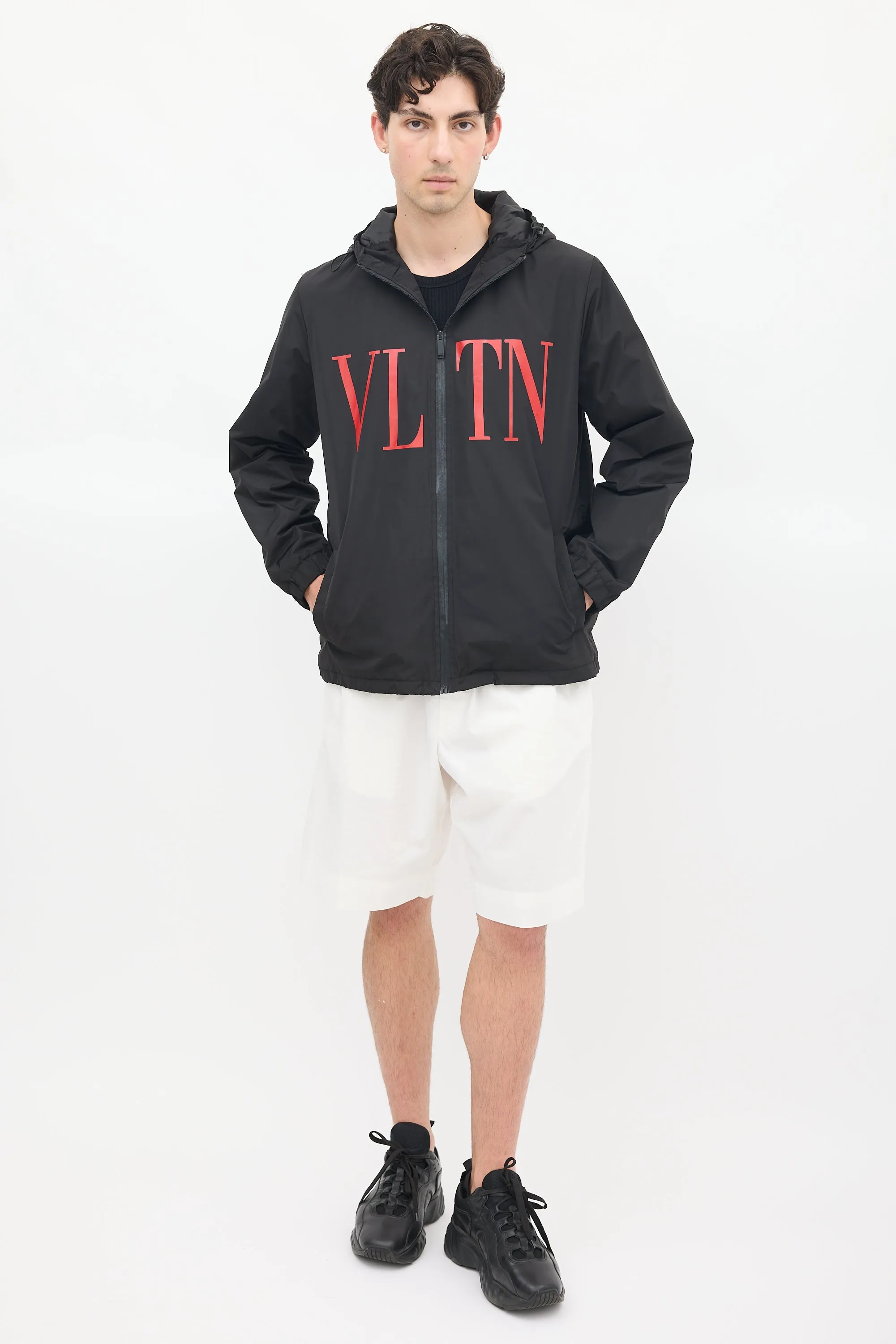 Black & Red VLTN Logo Windbreaker Jacket