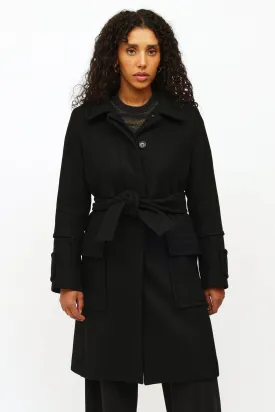 Black Cashmere Belted Coat