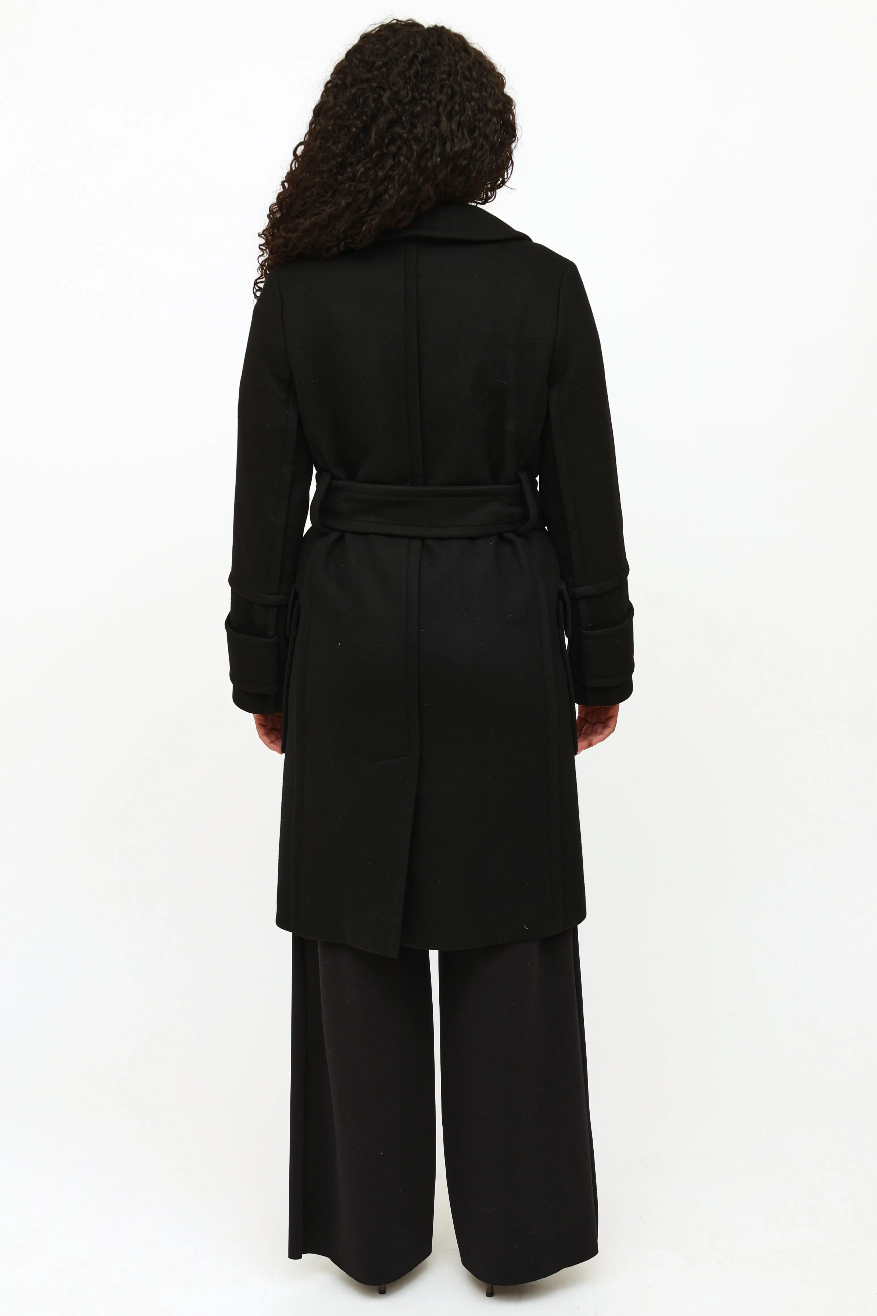 Black Cashmere Belted Coat