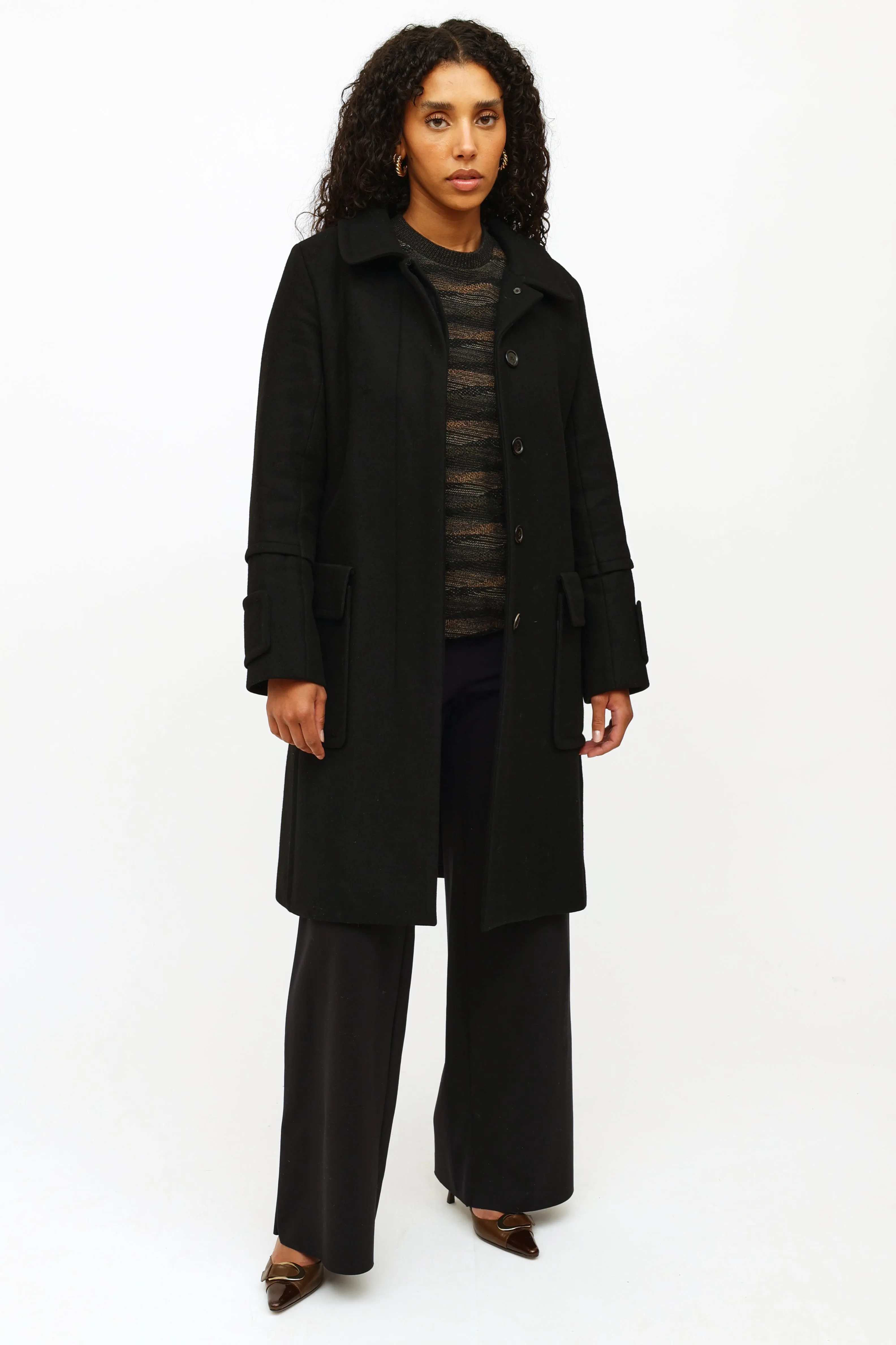 Black Cashmere Belted Coat