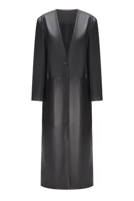 BLACK FAUX LEATHER COAT