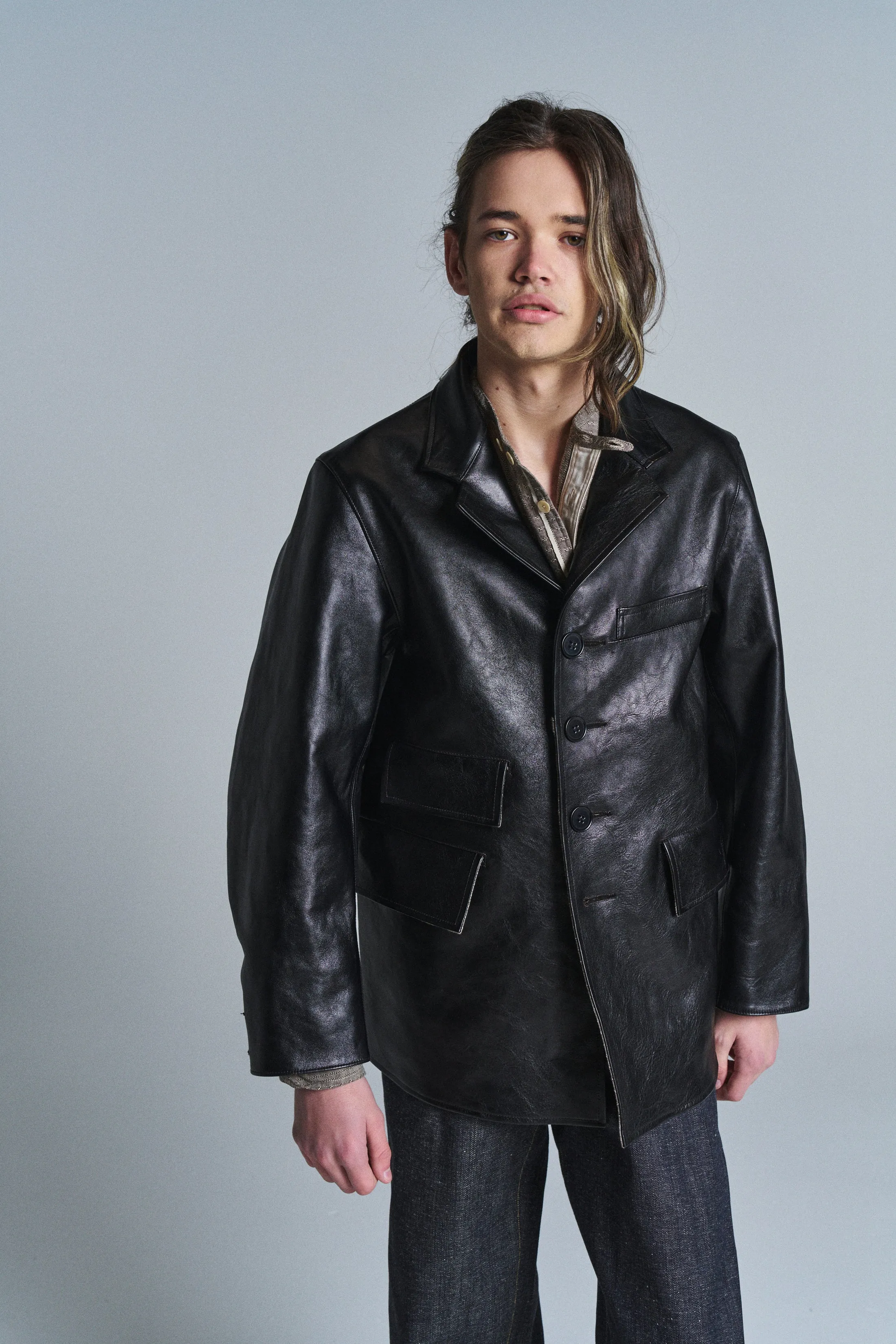 Black Leather LOT. 803 Sack Coat