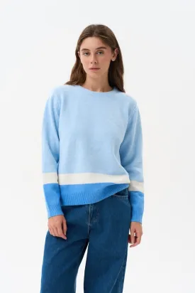 Blue Color Block Knit Sweater