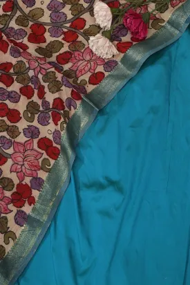 Blue Plain Silk Suit With Kalamkari Hand Painted Silk Dupatta