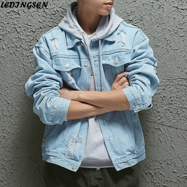 Blue Ripped Denim Jacket Mens