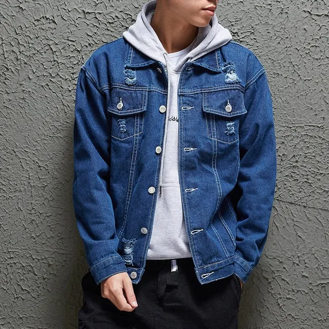 Blue Ripped Denim Jacket Mens