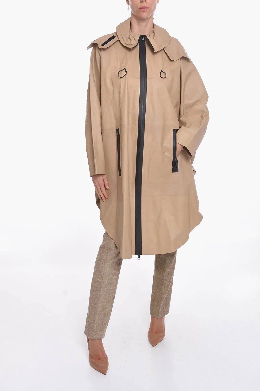 Bottega Veneta Bat-wing Sleevd Leather Raincoat