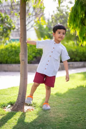 Boys 100% Cotton Shirt for Summer - Black Striped Yarn Dyed