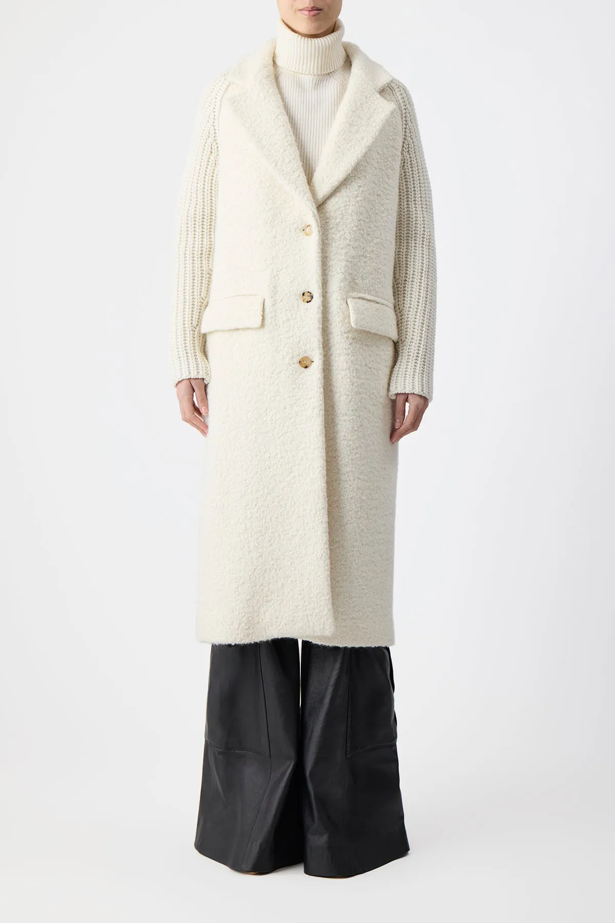 Charles Coat in Ivory Recycled Cashmere Boucle