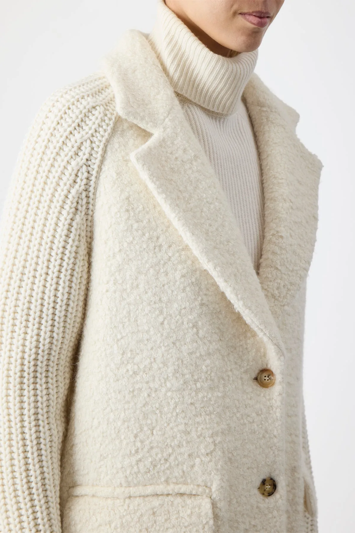 Charles Coat in Ivory Recycled Cashmere Boucle