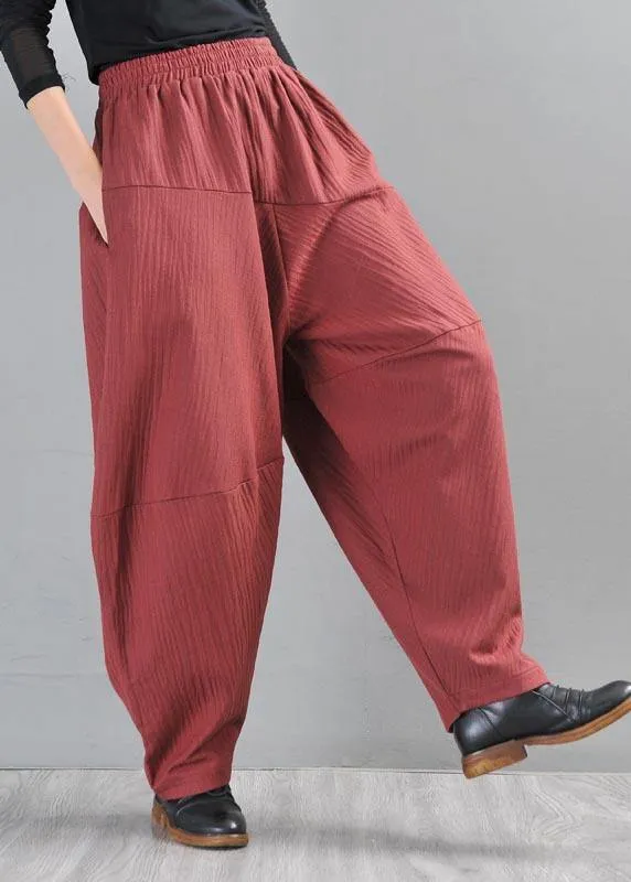 Chic Red Cotton Linen Radish trousers Pants Summer