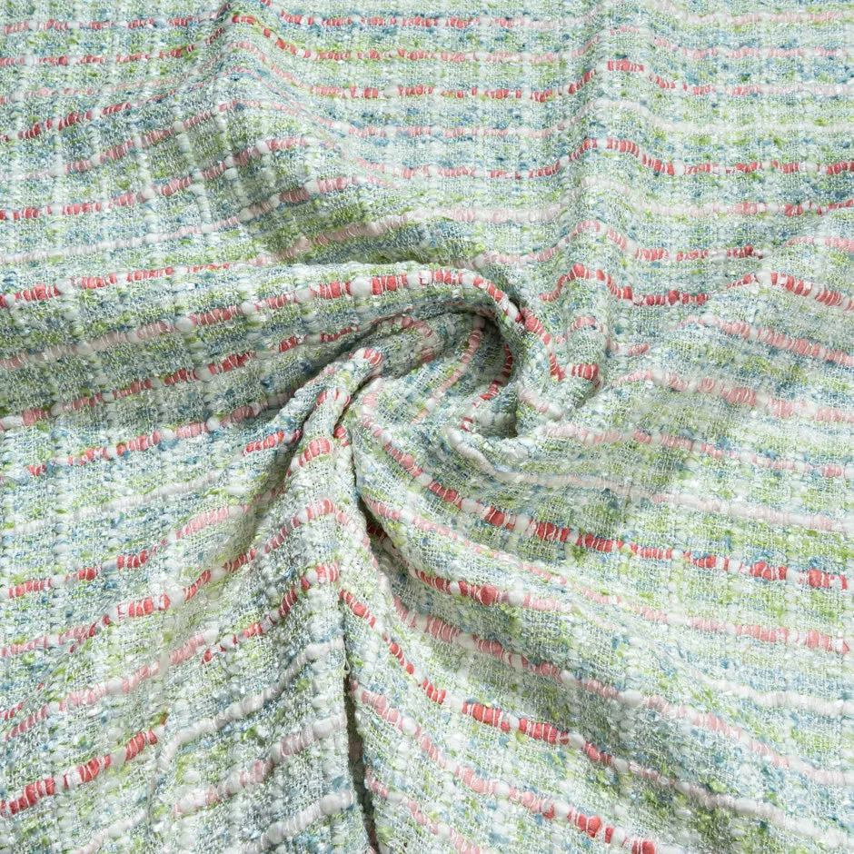 Coral, Blue & Green Woven Microfibre Bouclé