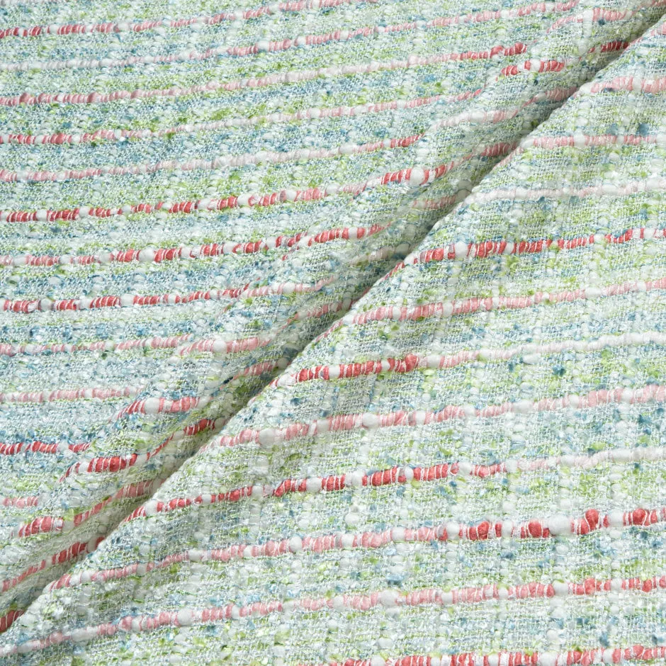 Coral, Blue & Green Woven Microfibre Bouclé