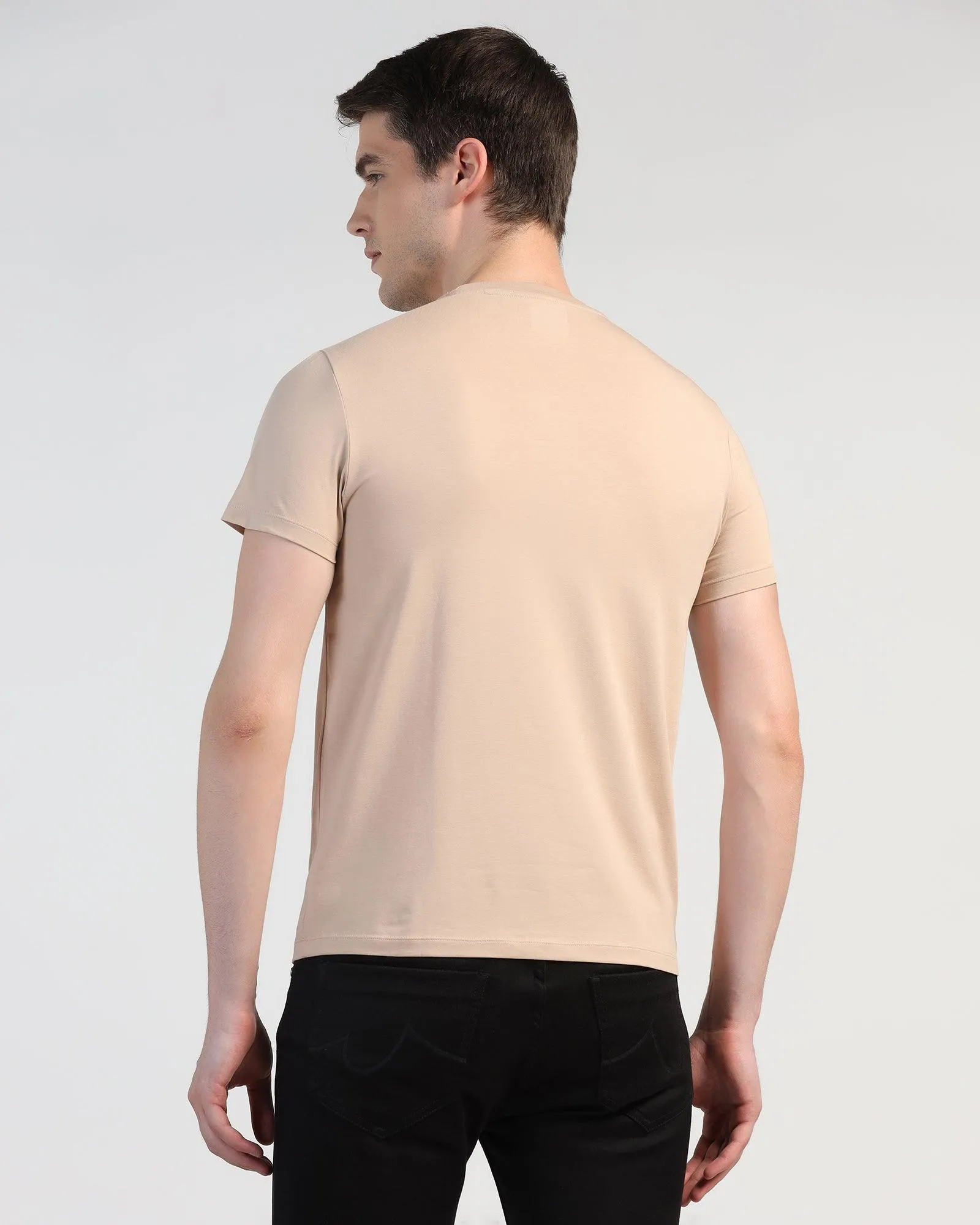 Crew Neck Beige Printed T-Shirt - Eline