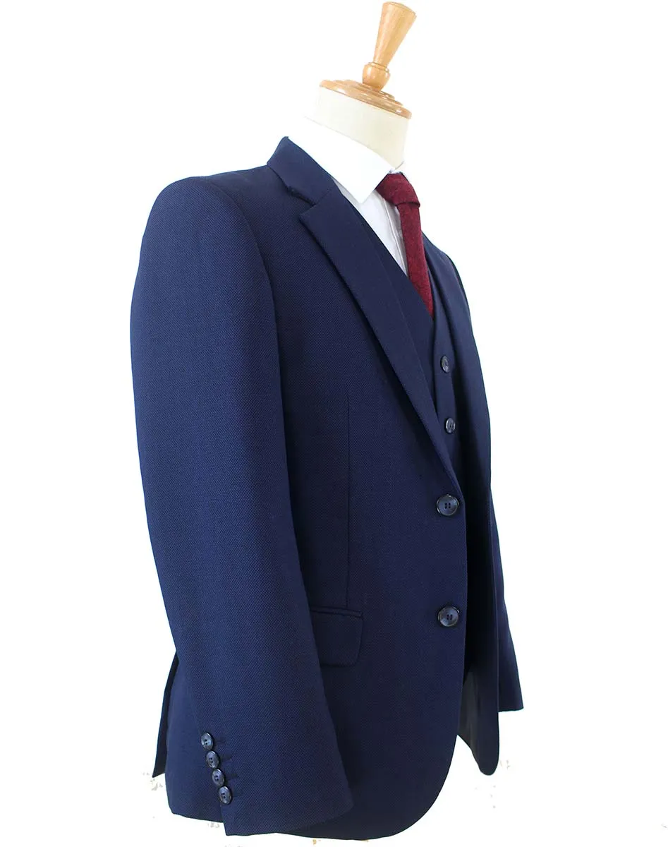 DARK BLUE BIRDSEYE WORSTED 3 PIECE SUIT