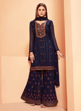 Dark Blue Georgette Palazzo Suit