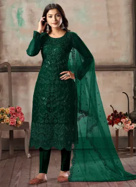 Dark Green Embroidered Pant Style Suit