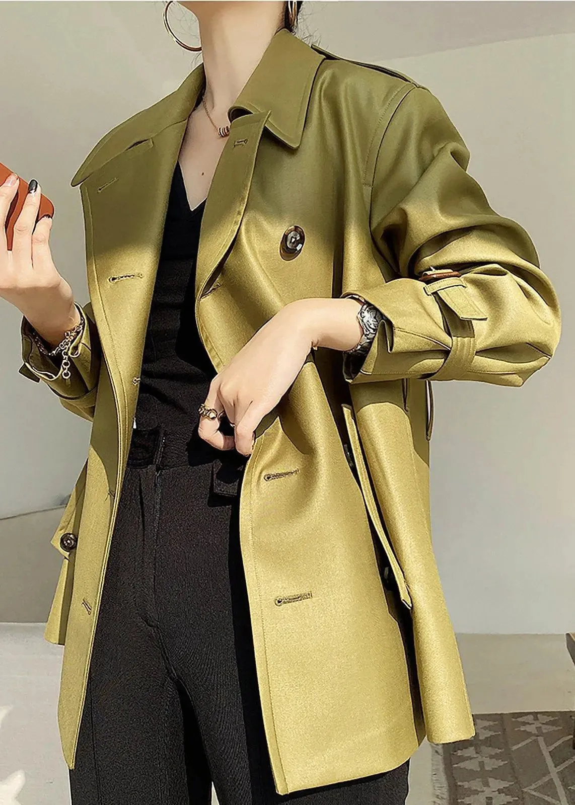 Double Breasted Belted Twill Trench Coat