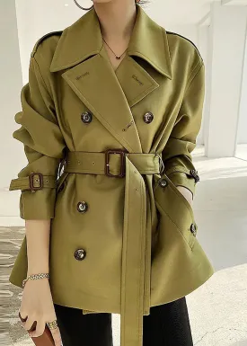 Double Breasted Belted Twill Trench Coat