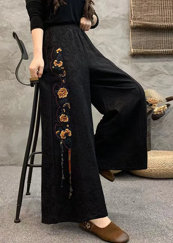 Ethnic Style High Waisted Embroidered Wide Leg Pants Summer BV048