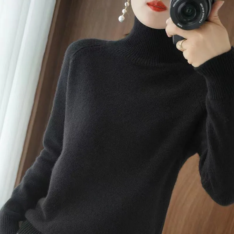 Fashionkova  Turtleneck Cashmere Sweater Women Autumn Winter Casual Solid Color Pullover Sweaters Female Long-Sleeved Loose Bottoming Sweater