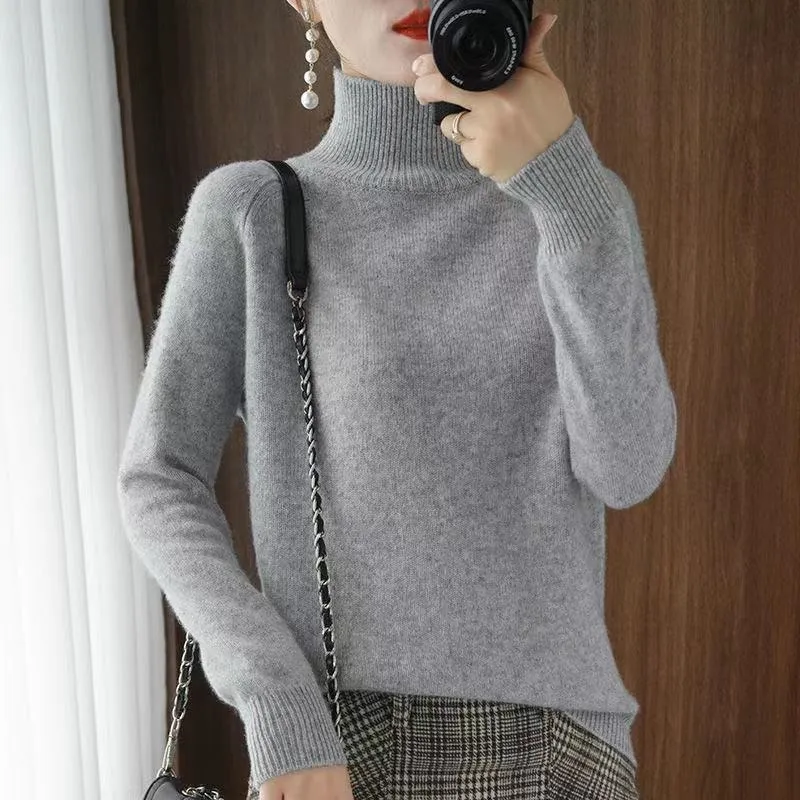 Fashionkova  Turtleneck Cashmere Sweater Women Autumn Winter Casual Solid Color Pullover Sweaters Female Long-Sleeved Loose Bottoming Sweater