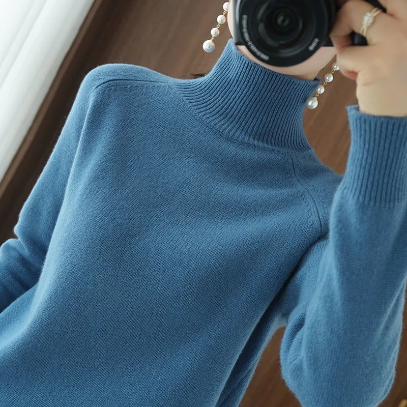 Fashionkova  Turtleneck Cashmere Sweater Women Autumn Winter Casual Solid Color Pullover Sweaters Female Long-Sleeved Loose Bottoming Sweater