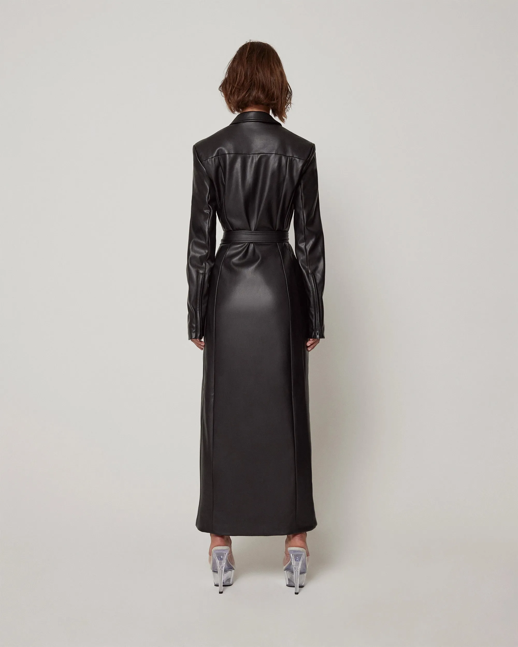 Faux Leather Collared Coat | Black