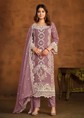 Festive Style Purple Soft Organza Pant Style Salwar Suit