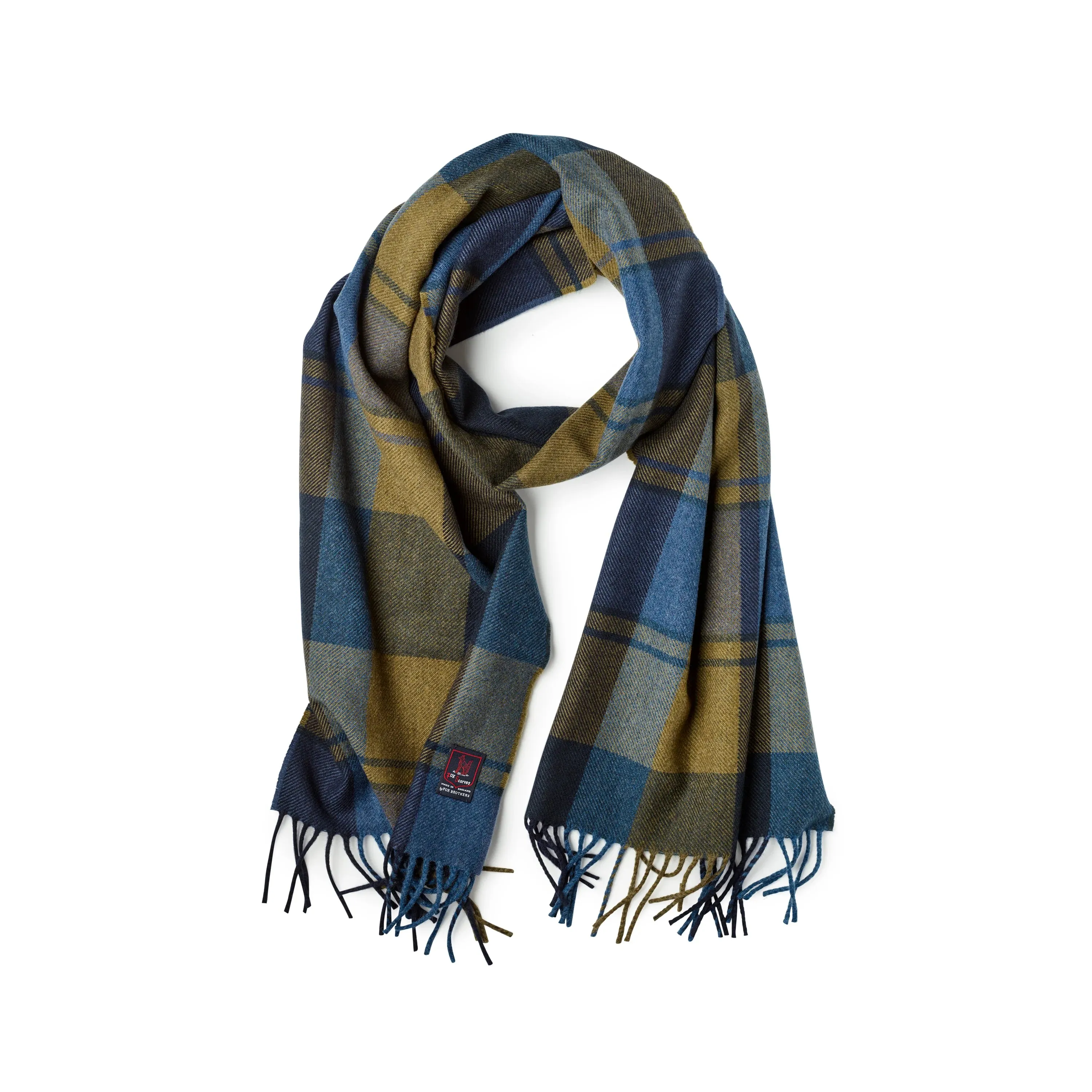 Fox Brothers Merino/Cashmere Navy & Olive Plaid Scarf