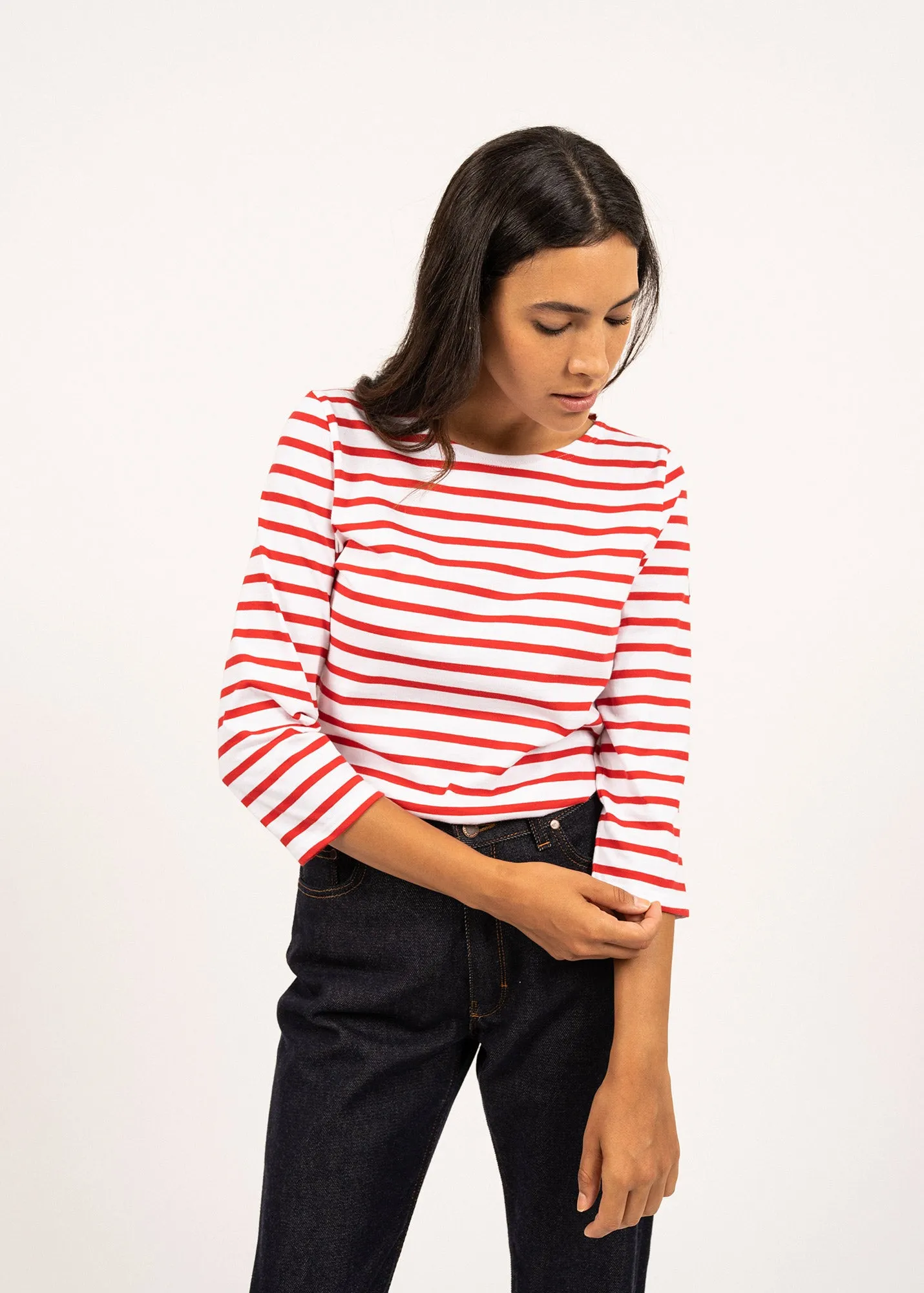 Galathée striped sailor shirt - slim fit, in light cotton (NEIGE/TULIPE)