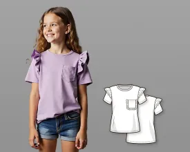 Girls Ruffle Sleeve T-Shirt PDF Sewing Pattern, Short Sleeve Shirt Design, DIY Beginner-Friendly Pattern for Kids and Toddlers