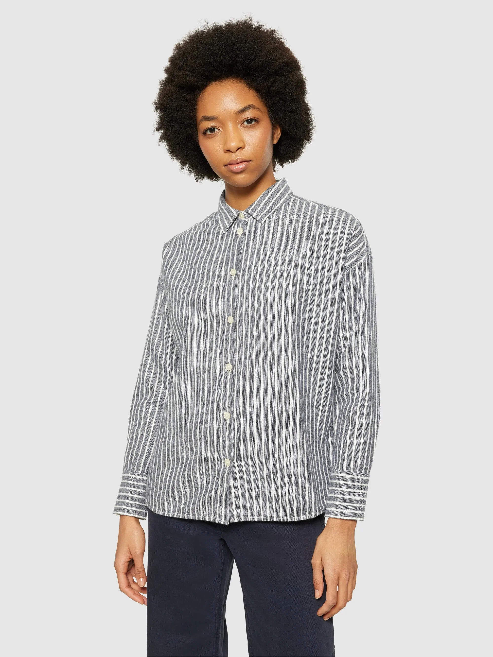 Heavy flannel stripe shirt - GOTS/Vegan - Total Eclipse