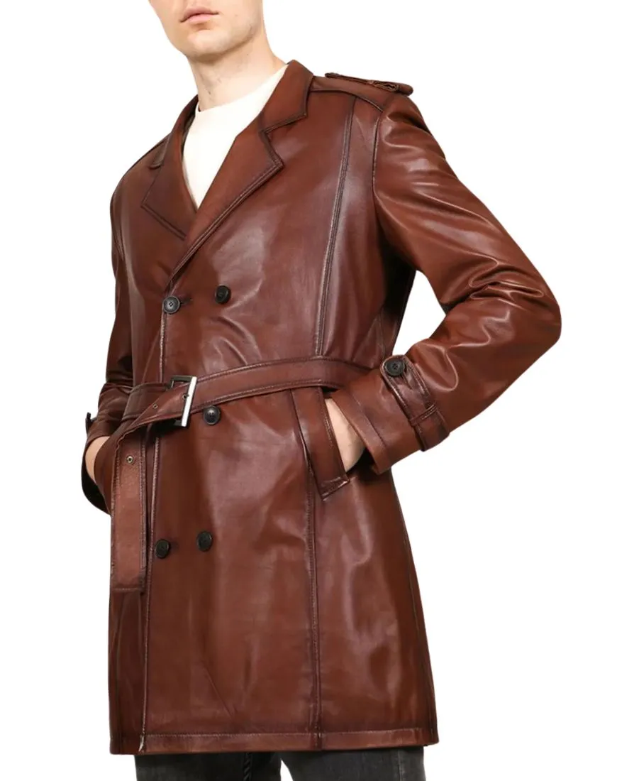 Idolo Cognac Leather Coat