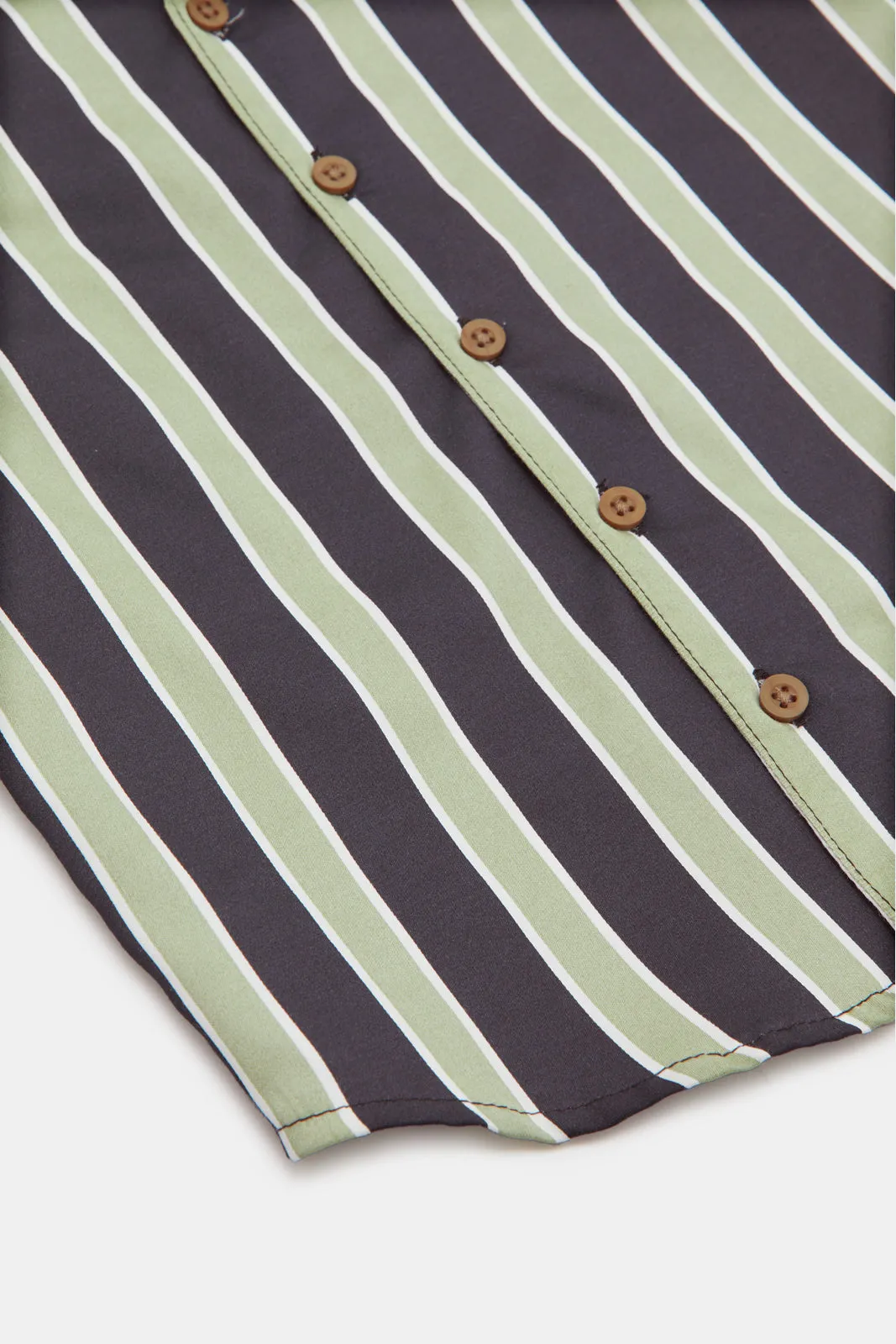 Infant Boys Black And Green Striped Shirt