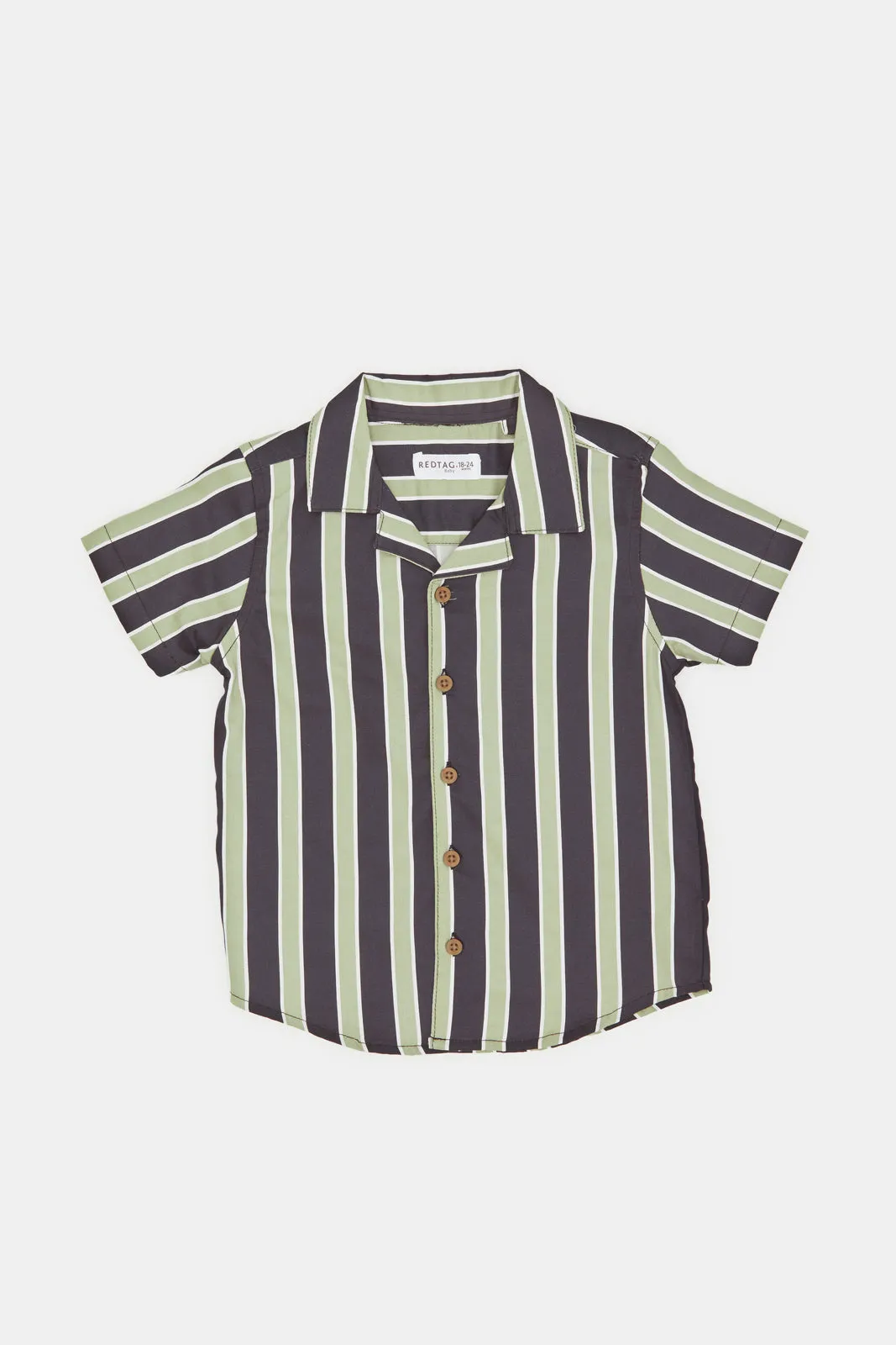 Infant Boys Black And Green Striped Shirt