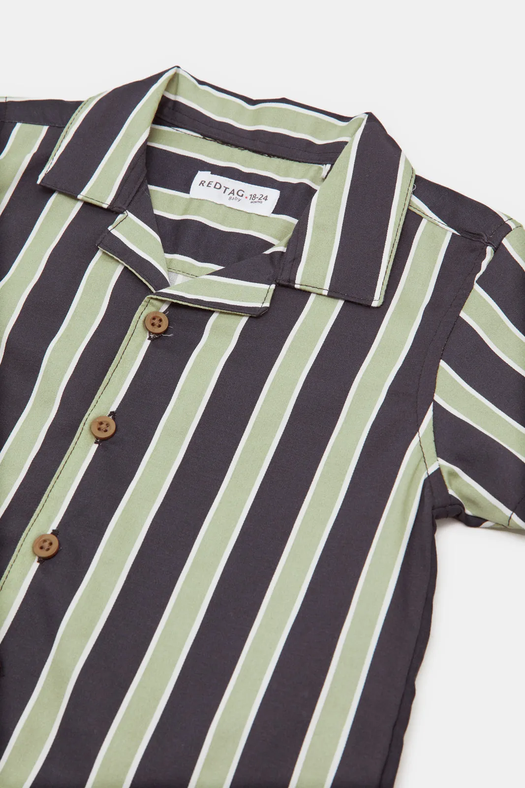 Infant Boys Black And Green Striped Shirt