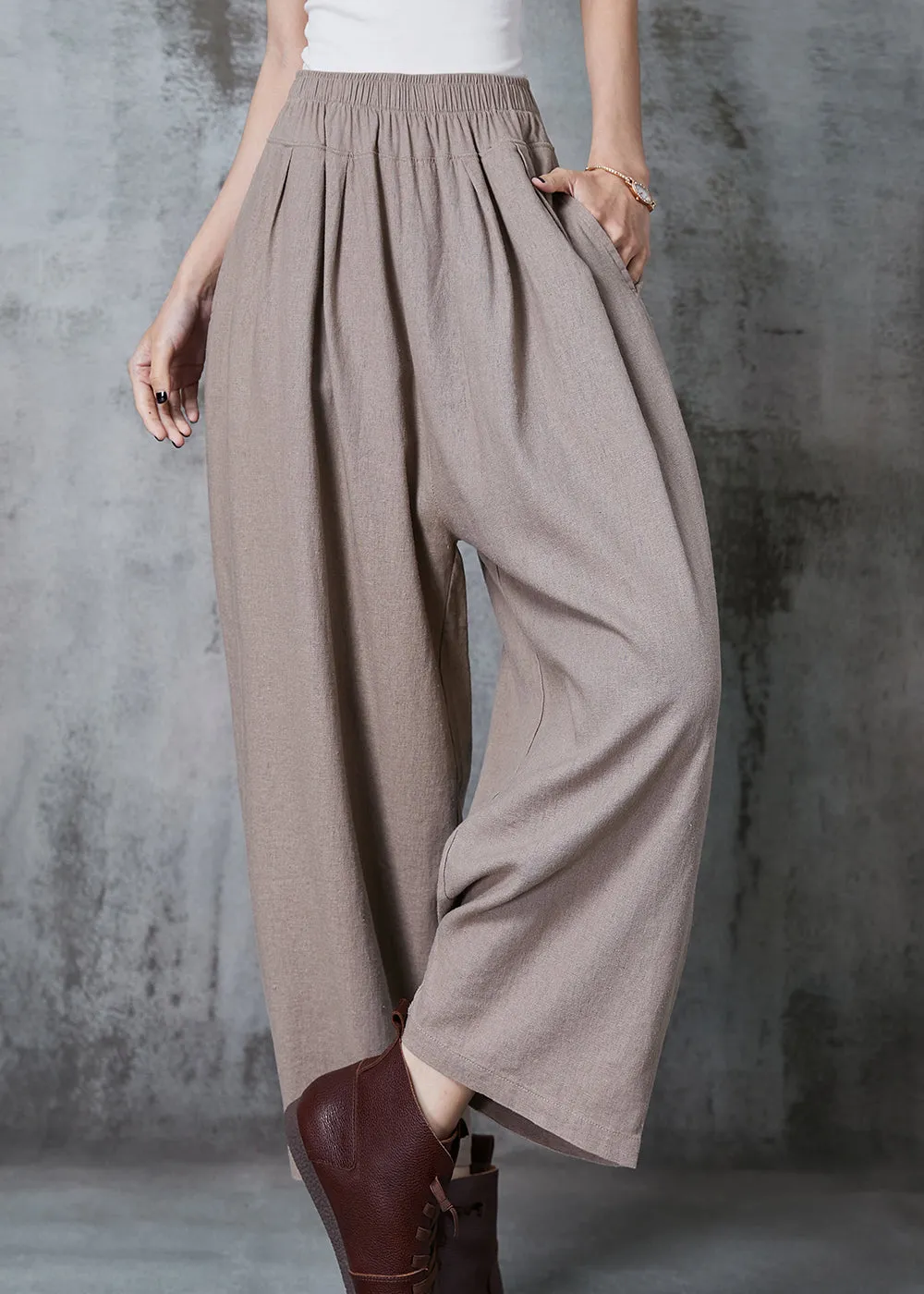 Italian Khaki Oversized Linen Harem Pants Summer AL1002